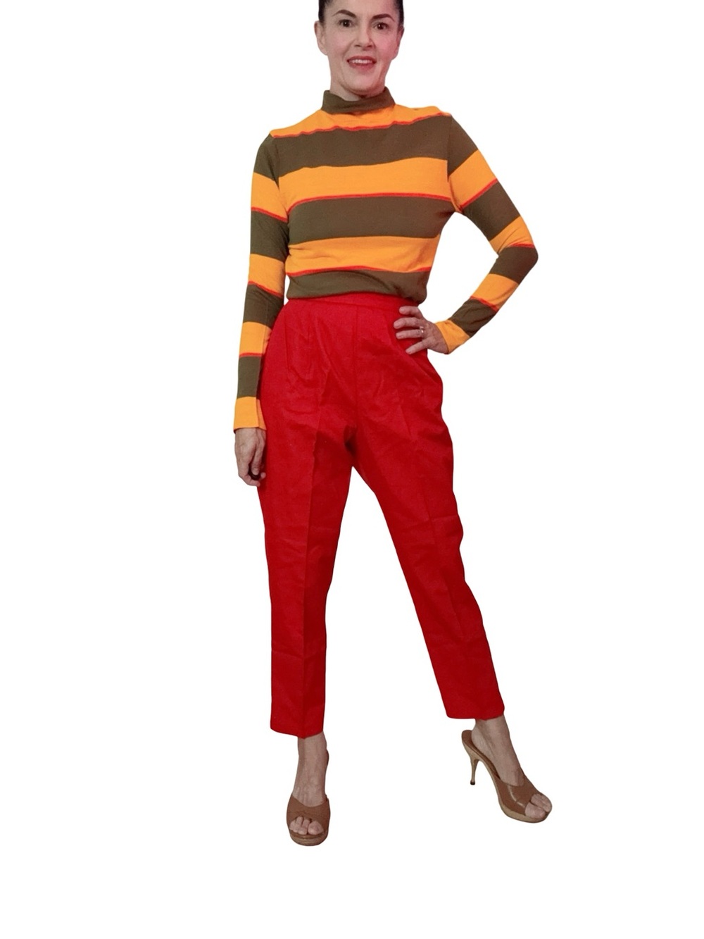High-Rise Red Women's Tapered capri Pants XS